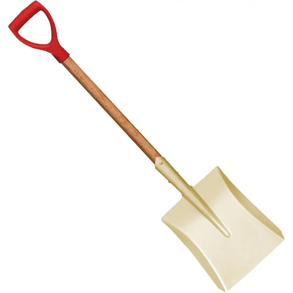 Funkenfreie quadratische Schaufel aus Aluminiumbronze mit Holzgriff, D-Griff, 970 mm lang, DIN-zertifiziert, BAM- und FM-Zulassung