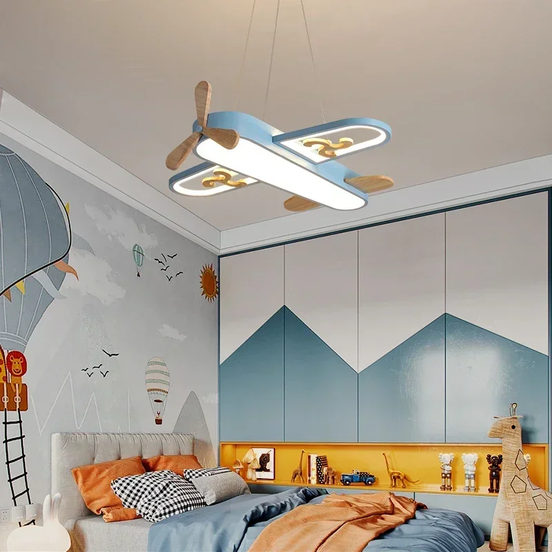 Lampu gantung LED, lampu gantung biru/kuning Modern untuk kamar anak-anak kamar tidur rumah anak pesawat terbang lampu langit-langit gantung perlengkapan lampu