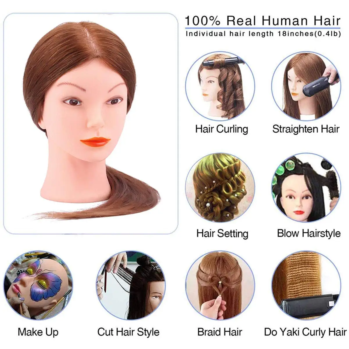 100% Human Hair Mannequin Head for Cosmetology Styling Training Practice Can Be Curled Straighten Professional Mannequin Head image 6