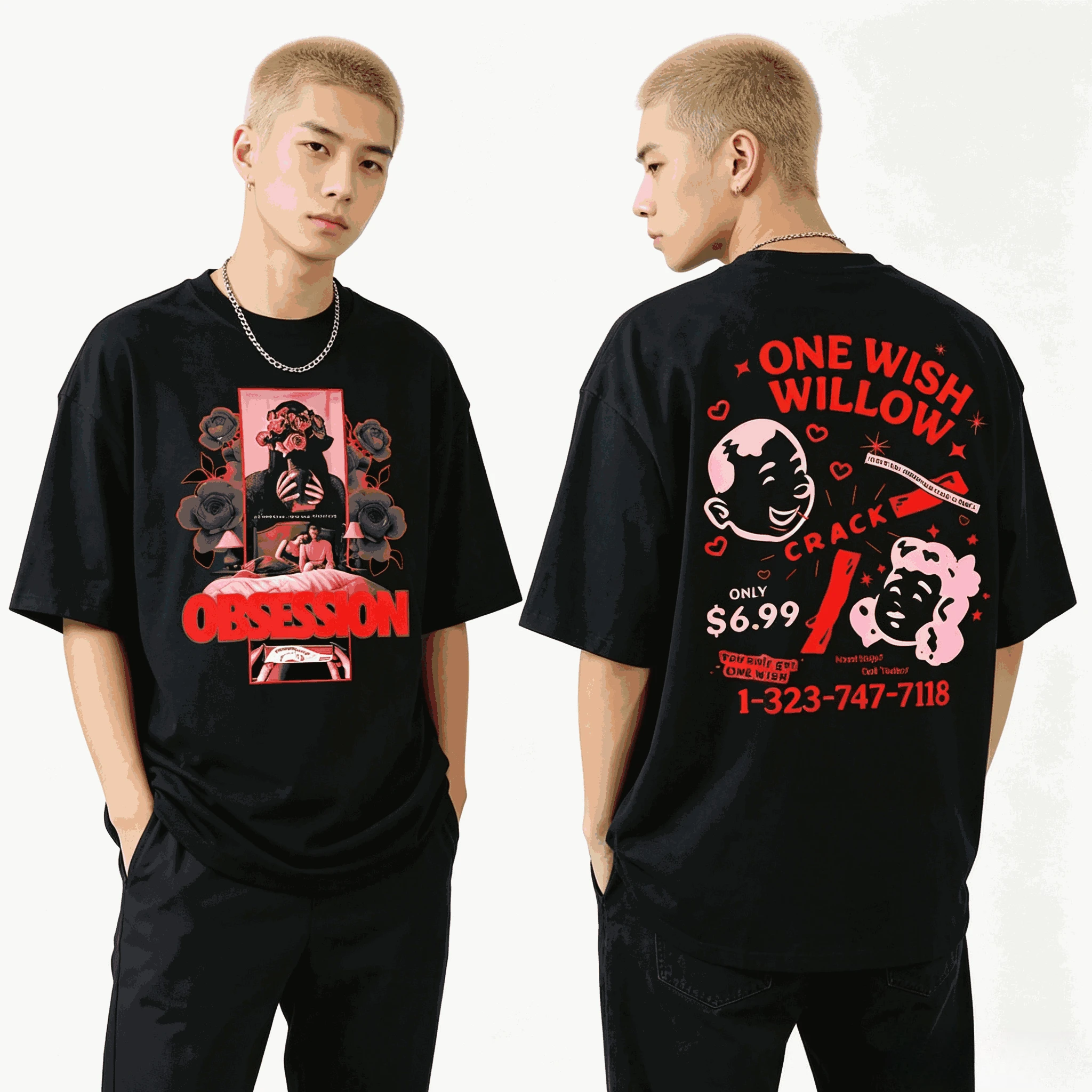 T-shirt graphique One Wish Willow Obsession, tendance mode homme femme, style gothique vintage, streetwear hip-hop, haut de gamme