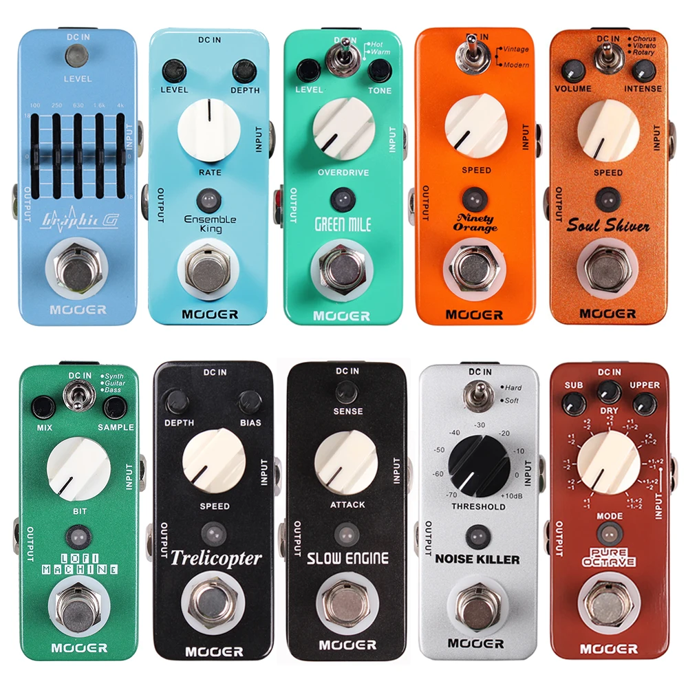 MOOER Electric Guitar Effects Pedal Overdrive/Analog Chorus/Phaser/Tremolo/Octave/Noise Reduction/5-Band EQ/Modulation Pedal