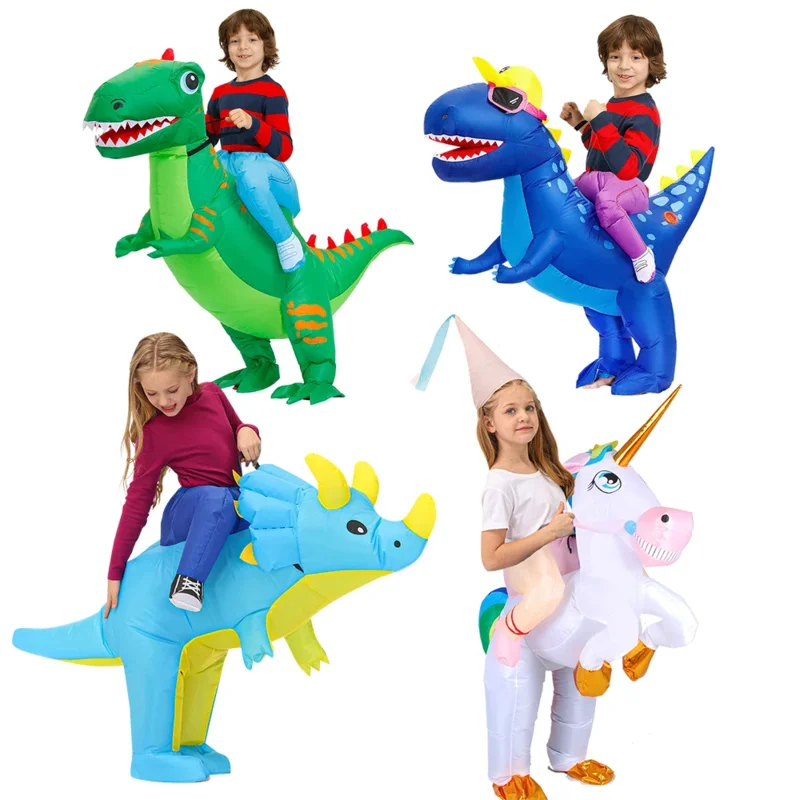 2025 New Kids Child Triceratops Inflatable Dinosaur Costume Boys Girls Anime Dino Party Cosplay Costumes Suit Carnival Hallow AA