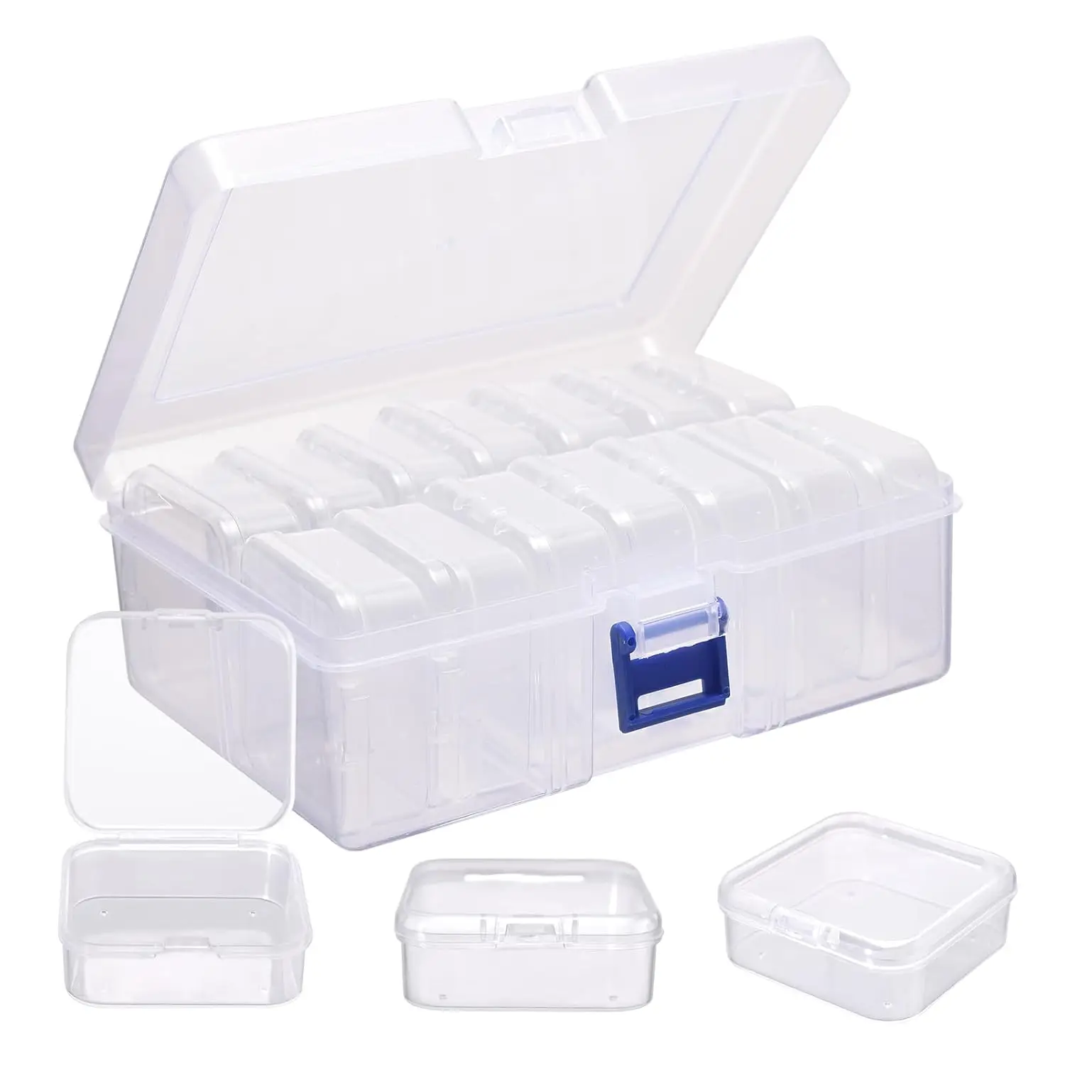 Kleine Perlen-Aufbewahrungsbox, 15-teiliges Kunststoff-Aufbewahrungsbox-Set, Mini Transparente Perlen-Aufbewahrungsbehälter mit Deckeln, für Nagelkunst, Perlenarbeiten, Schmuck, Bastelzubehör und