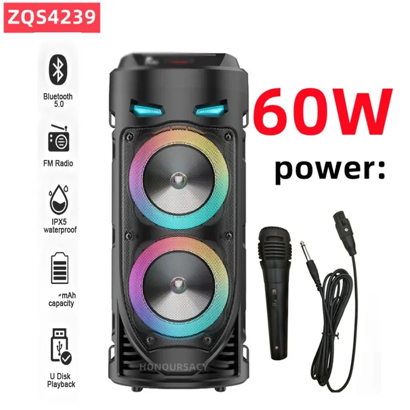 ZQS4239 4-inch Subwoofer Speaker Blue Tooth Sound with LED Colorful Light Microphon Altavoz De Audio Activo Profesional Altavoz