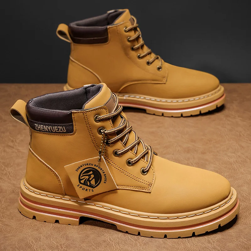 Autumn and Winter Retro Short Boots for Men, Thick-Soled Height-Increasing Non-Slip Short Boots, Thick-Soled Non-Slip and Wear-Resistant, Pu Upper Material, Windproof and Durable 85
