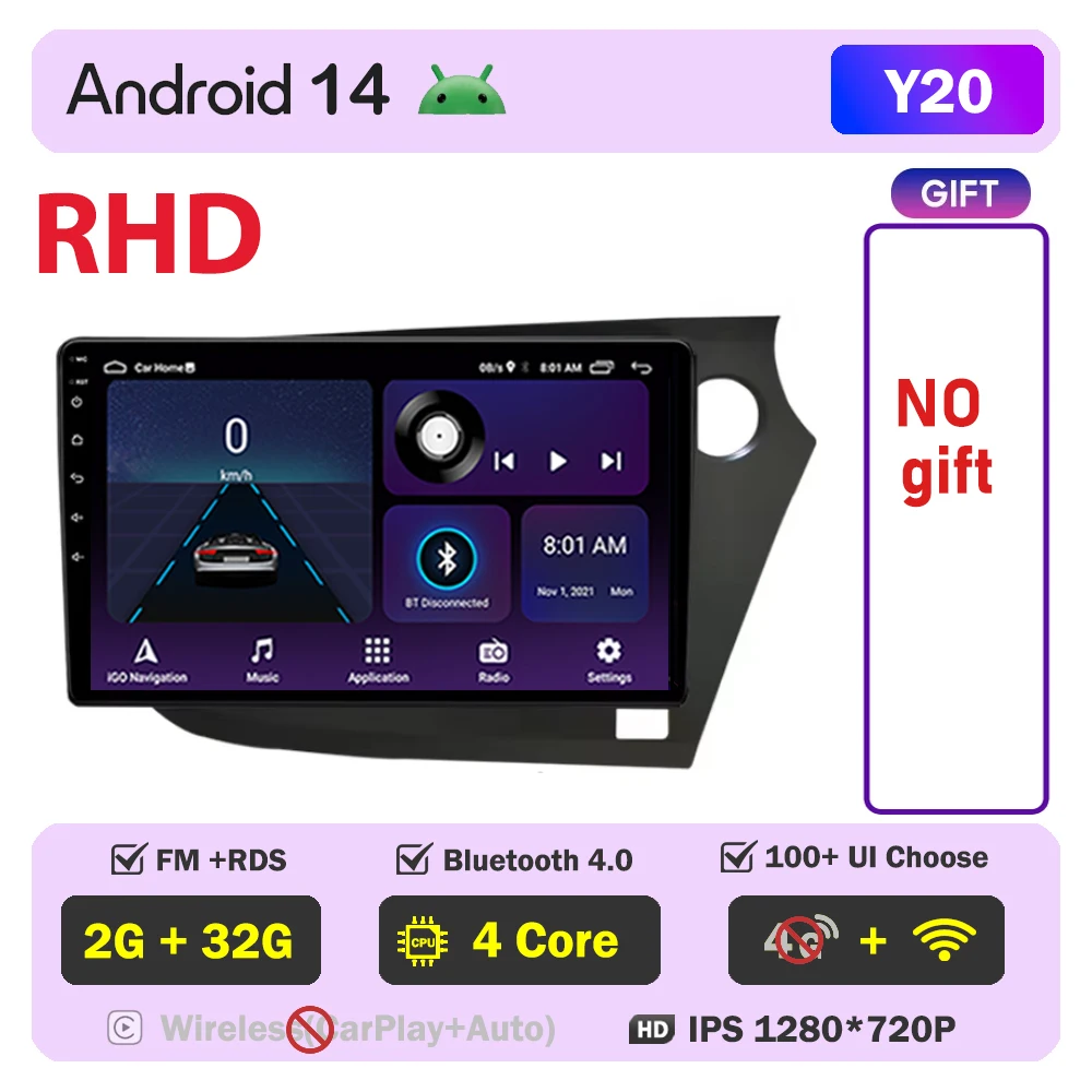 Autoradio Android Navigatie Voor Honda Insight 2009 2010 2011-2014 Multimedia Video Player Head Unit Geen 2din DVD QLED scherm