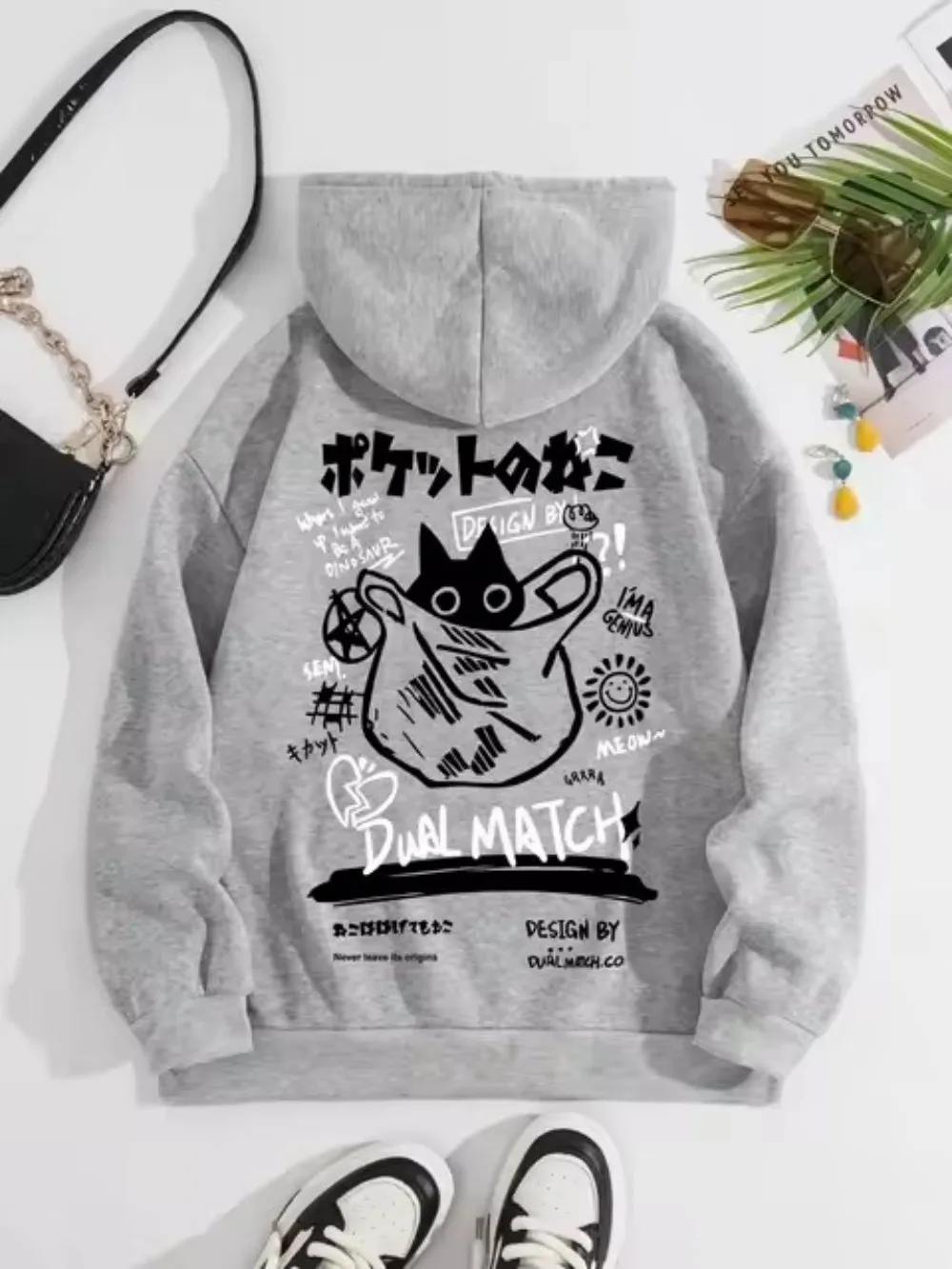 2024 New cute cat cartoon printed sweatshirt Casual fashion soft pocket hoodie Autumn warm clothes for both men and women