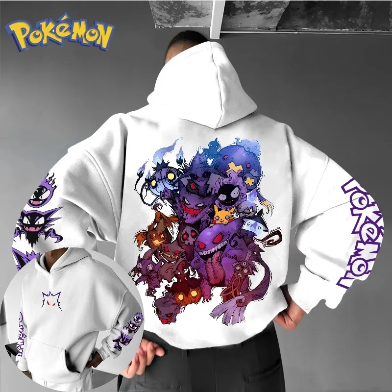 

Толстовка с двойным принтом в стиле аниме «Покемон Генгар» для мужчин и женщин, осень/зима, новый топ в стиле Харадзюку, большой размер, повседневный трендовый свитер