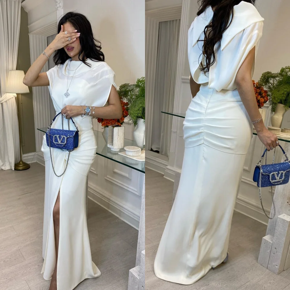 

Simple Asymmetrical One-Shoulder Mermaid Floor Length Homecoming Dresses Fold Satin Formal Occasion Gown jurken voor formele