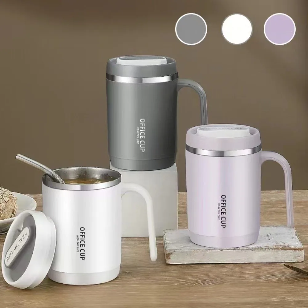 

New High Quality Portable 500ML Coffee Cup with Handle and Lid 304 Stainless Steel Breakfast Milk Cup PP Liner Coffee Mug Office