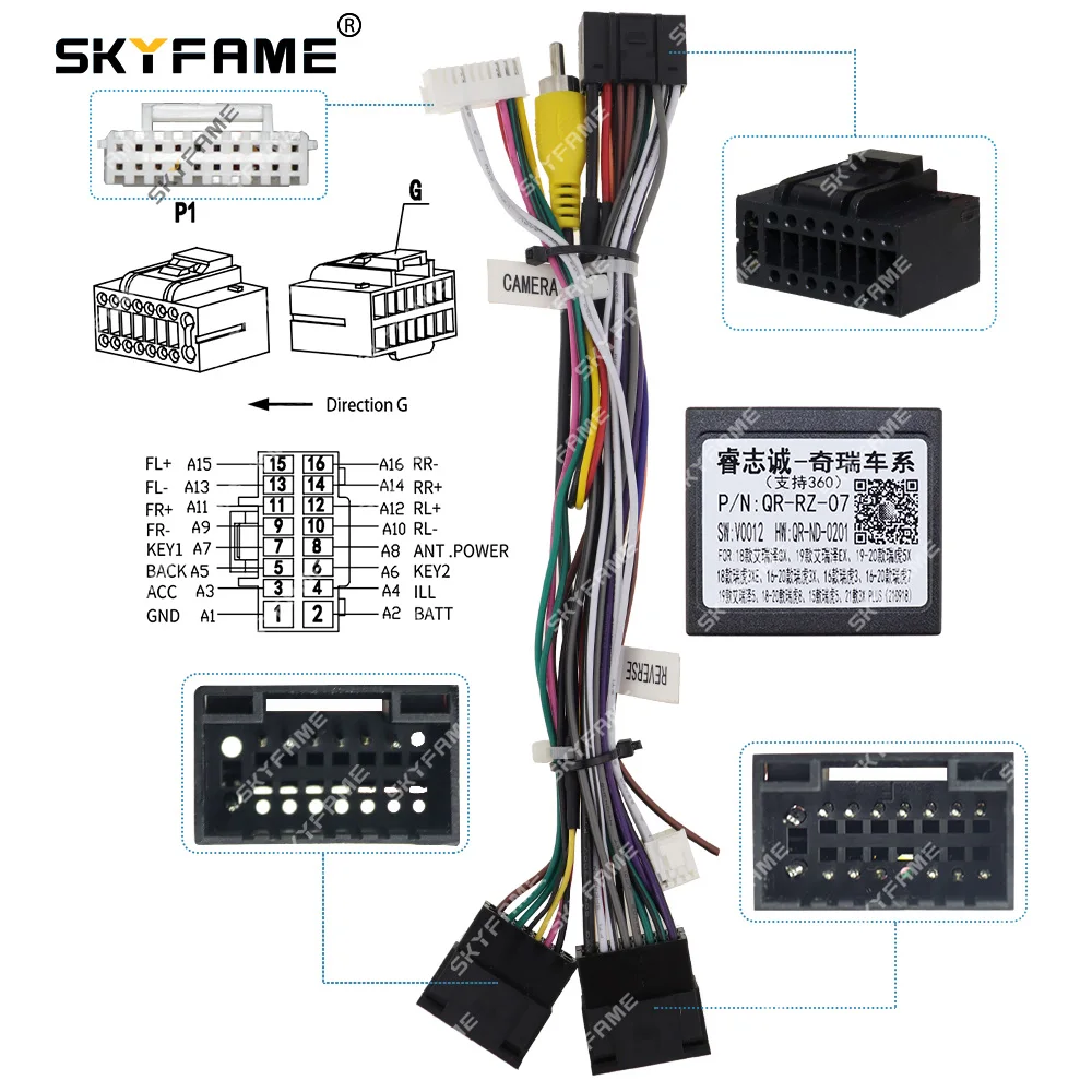 SKYFAME-Adaptador de arnés de cableado de 16 pines para coche, decodificador de caja Canbus, Cable de alimentación de Radio Android para Chery Tiggo 5 Arrizo QR-RZ-07