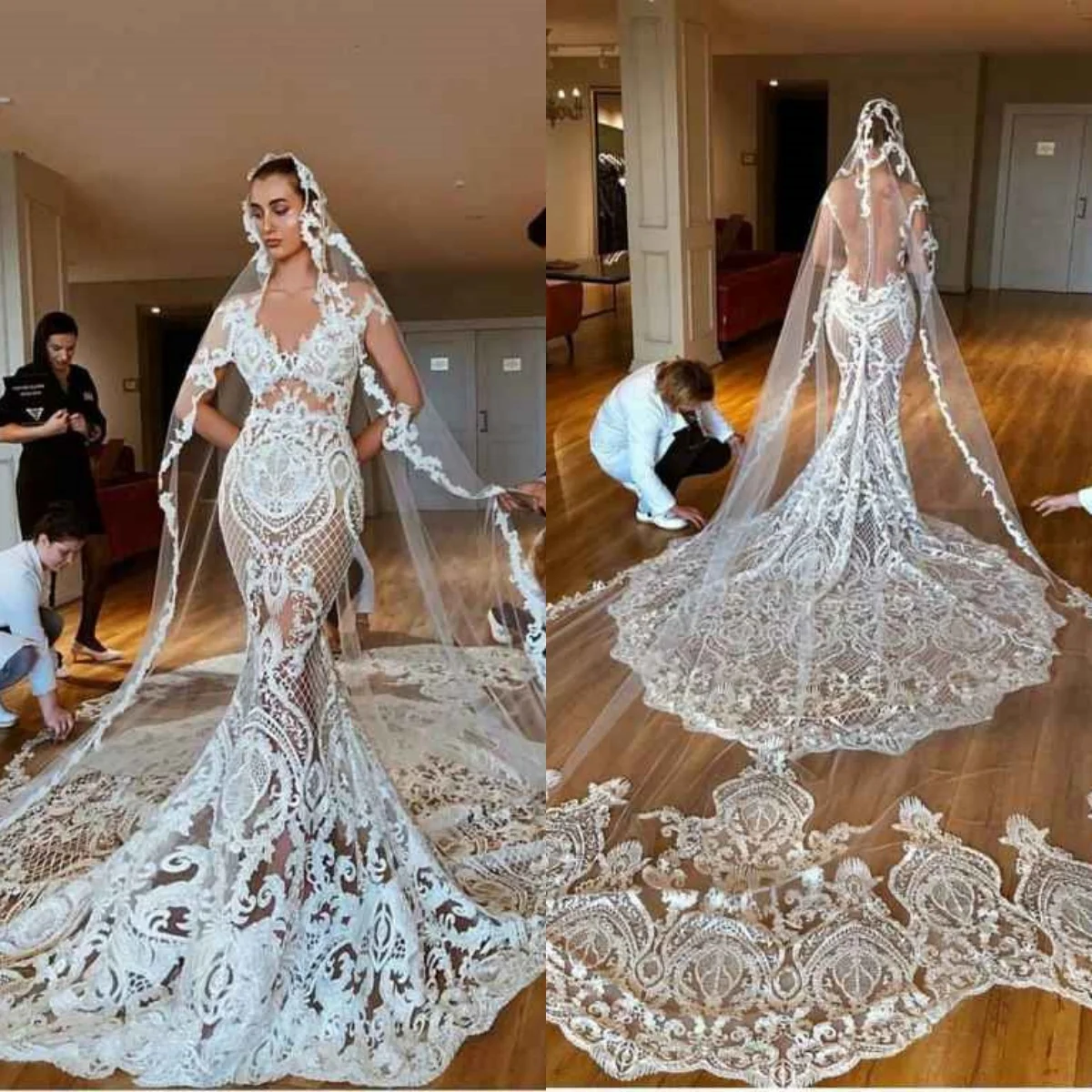 

Gorgeous Wedding Veil Lace One Layer Cathedral Length Veils Applique Edge For Bridal Accessories Customized High Quality