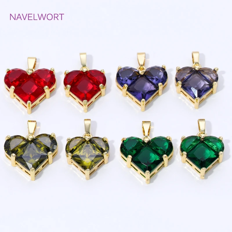 2 Size 18K Gold Plated Brass Heart-Shaped Charms Pendants For Necklace,Clear Crystal Charms For Jewelry Making,DIY Accessories image 5