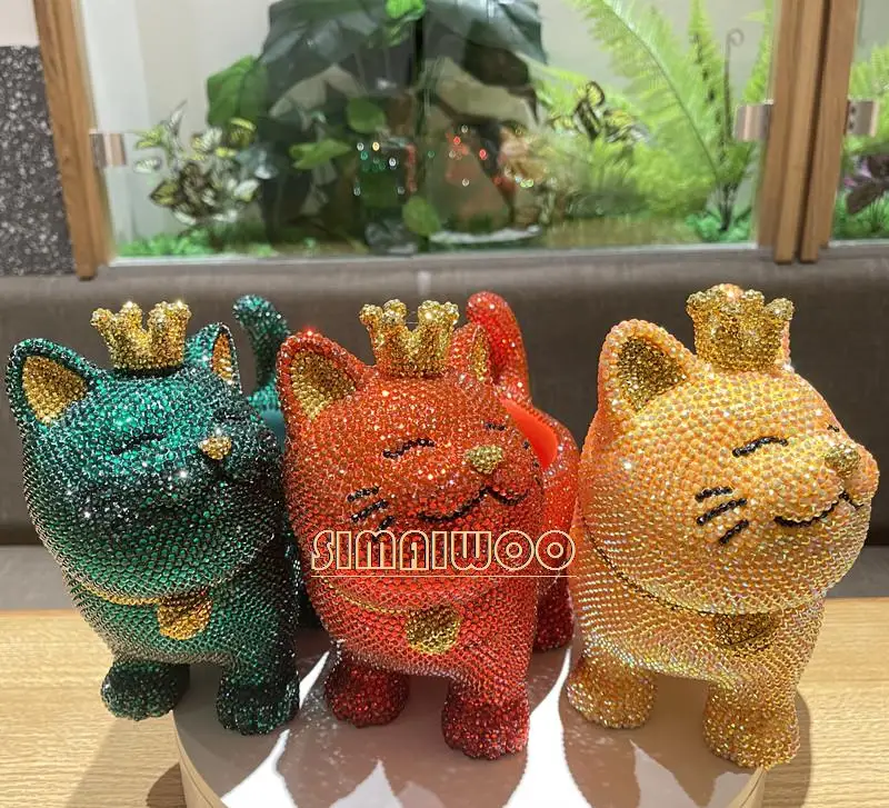 DIY Home Exhibition Statue Rich Crown Cat Key Collection Diamond Mosaic Crystal Cross Stitch Bling Rhinestone Luxury Gift