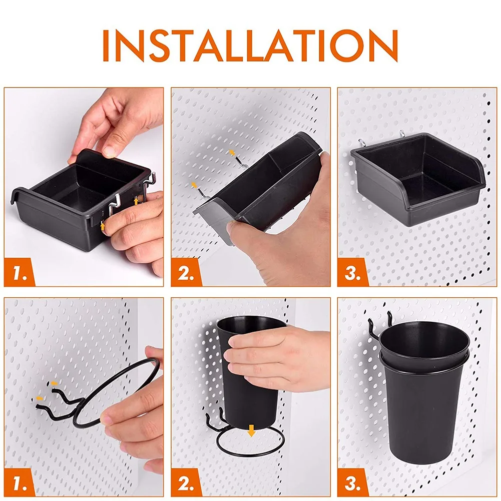 A84E-Pegboard Bins Peg Board Cups With Hooks & Loops 12 Pack,Assortment Organizer Accessory,Tools Storage Arrange System Kit