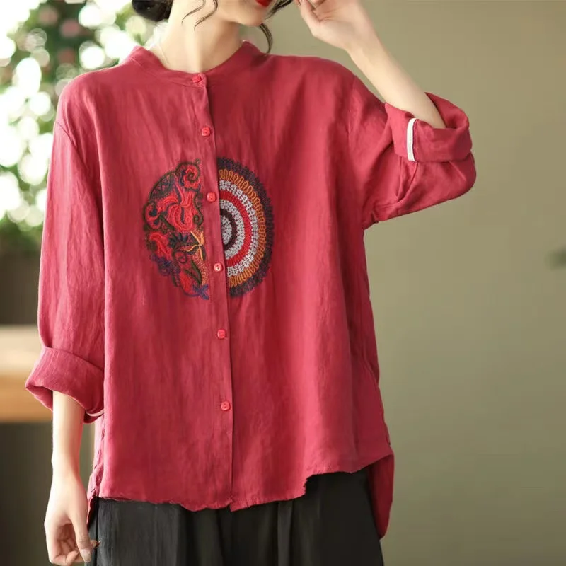 Retro Embroidery Cotton Linen Summer and Autumn Women's Clothing Tang Suit Hanfu Loose Cardigan Tops Chinese Traditional Clothes