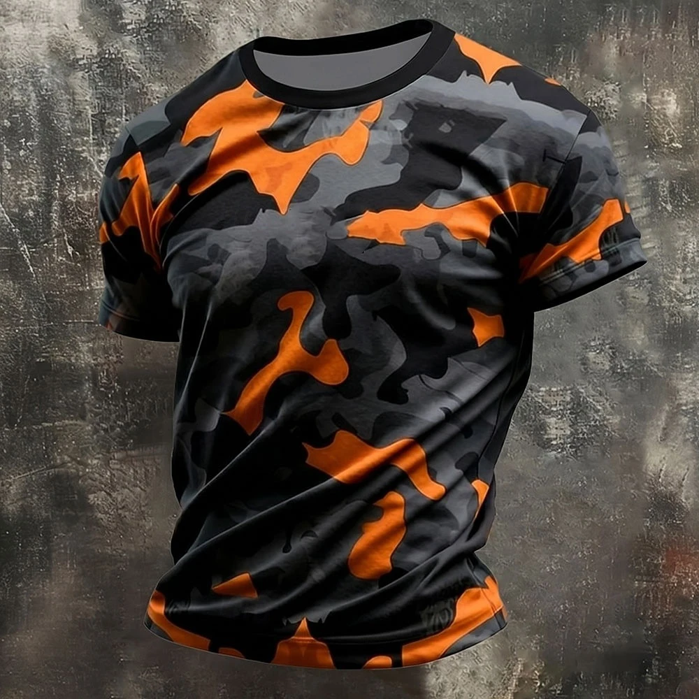 Herren Camo Tarnmuster 3D T-Shirt Modisches Cooles Veteranen-Sport-T-Shirt Lässiges Persönliches Outdoor Kurzarm-Oberteil Sommerkleidung