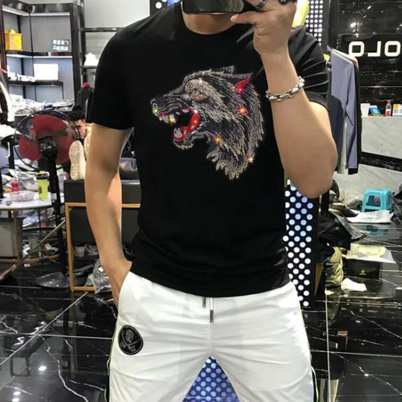 Rhinestone Men Shirts Long Sleeve  2024 Summer Fashion Diamond   Casual  Slim Fit Tops Tee 4XL  015