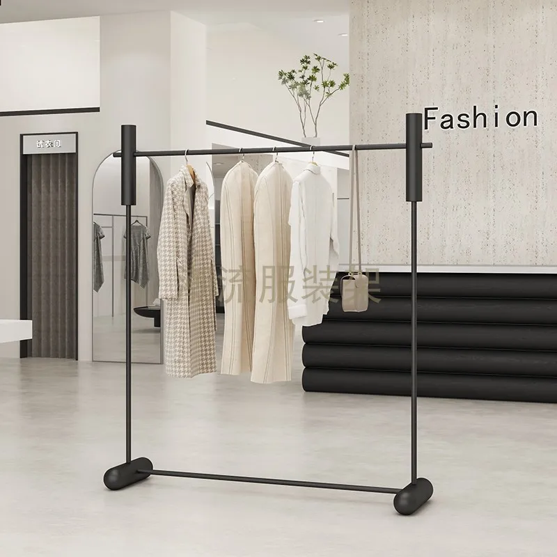 Black Clothing Store Display Rack Floor-to-ceiling Display Middle Island Rack Clothing Rod Men's and Women's Clothing Store