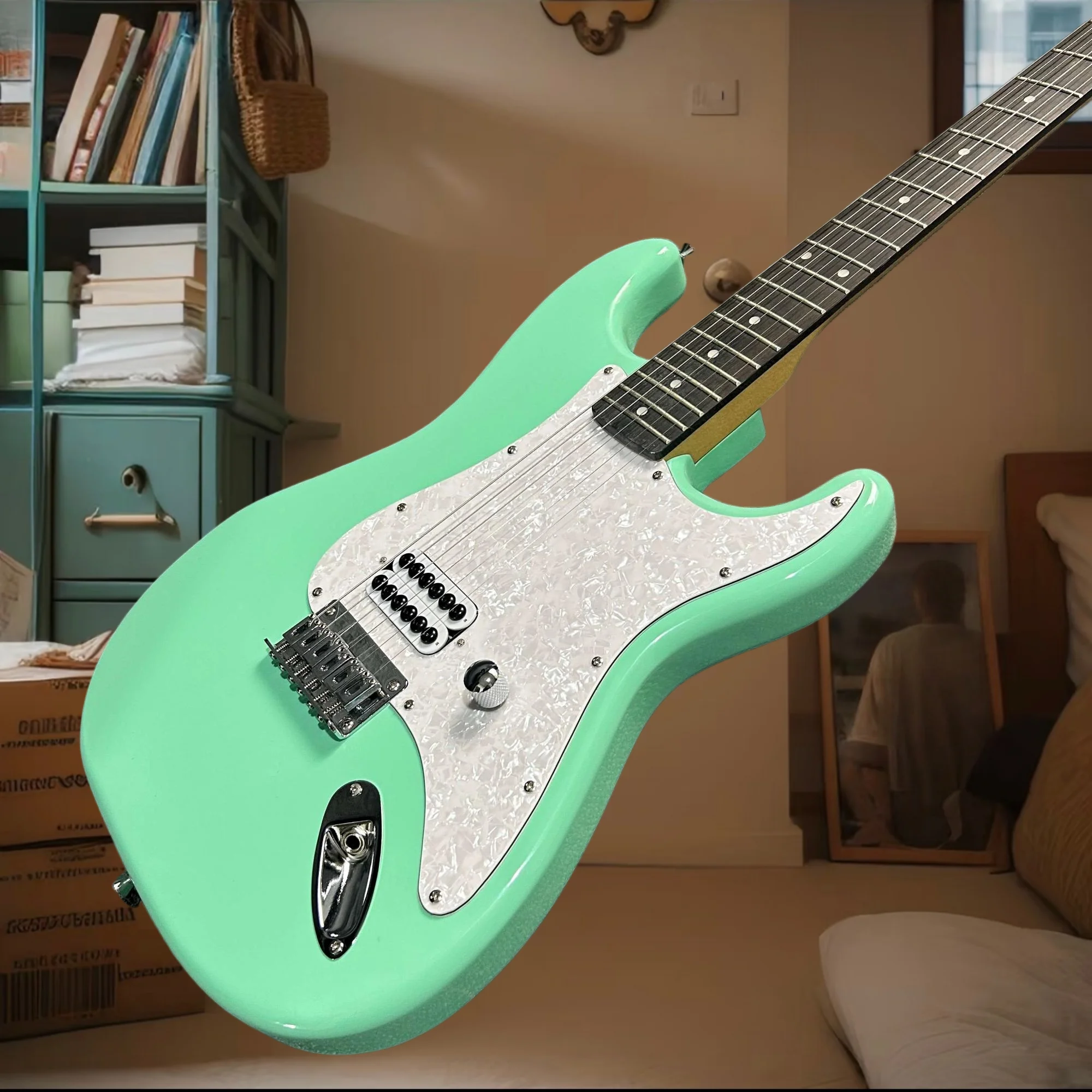 

Электрогитара Surf Green STSS, 6 струн, звукосниматели SSS, белая перламутровая накладка, 22 лада, корпус из красного дерева, бесплатная доставка