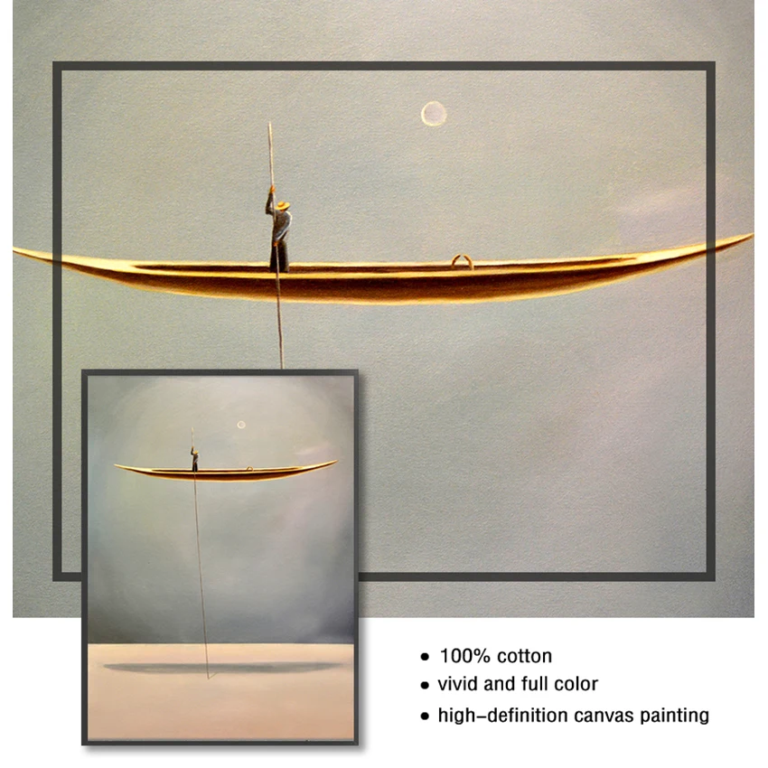 Print Nordic Wall Art Picture Living Room Decor Golden Boat Abstract Canvas Painting Minimalist Landscape Artwork Poster