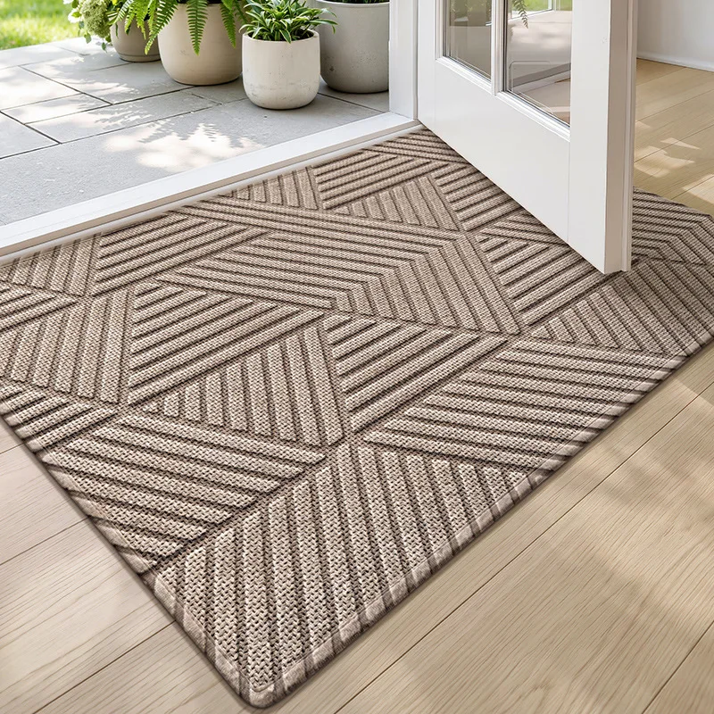 3D Groove Woven Texture Door Mat, Indoor Outdoor Dirt Trapper Mat, Absorbent Anti Mold Wear Resistant, Rubber Non Slip Backing