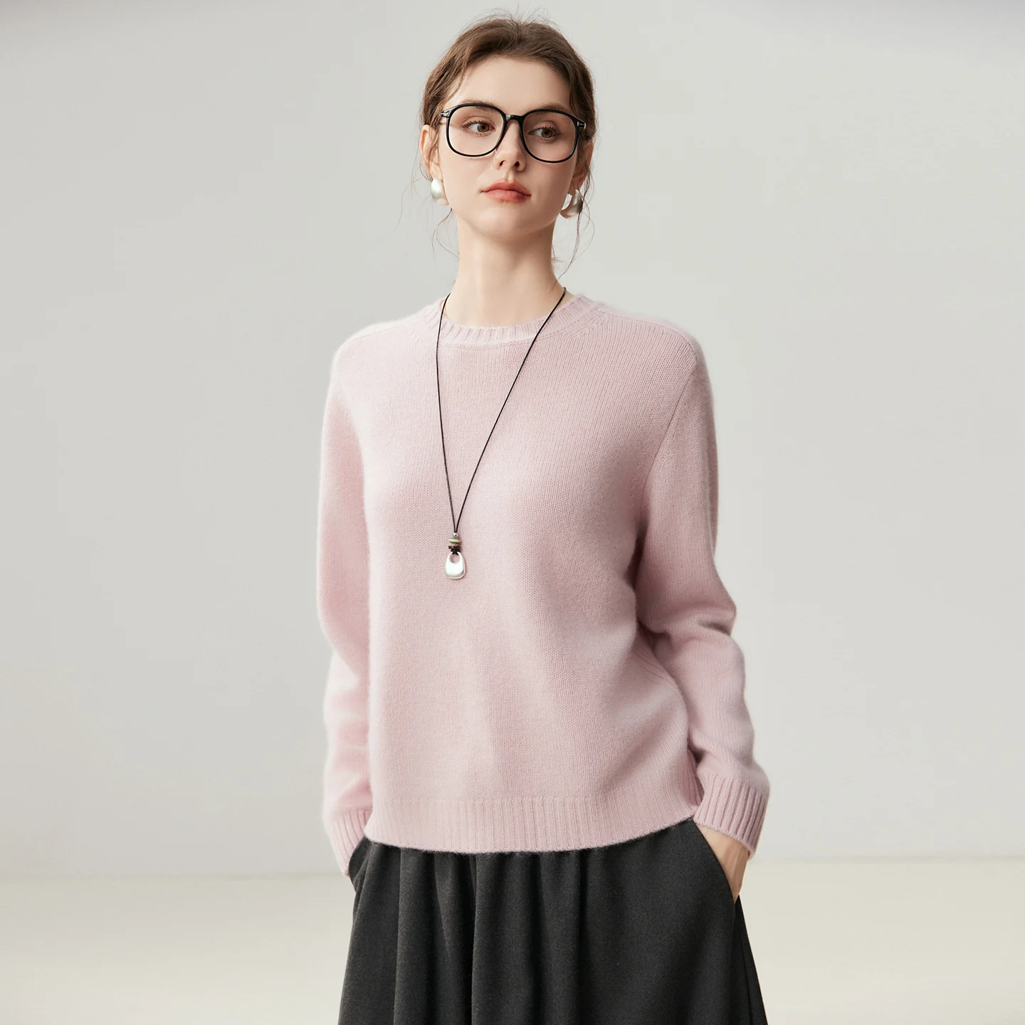 100% Cashmere Women O- Neck Sweater Solid Color Long Sleeve Pullover Casual Warm Knit Loose Autumn And Winter Basic Knitted Top