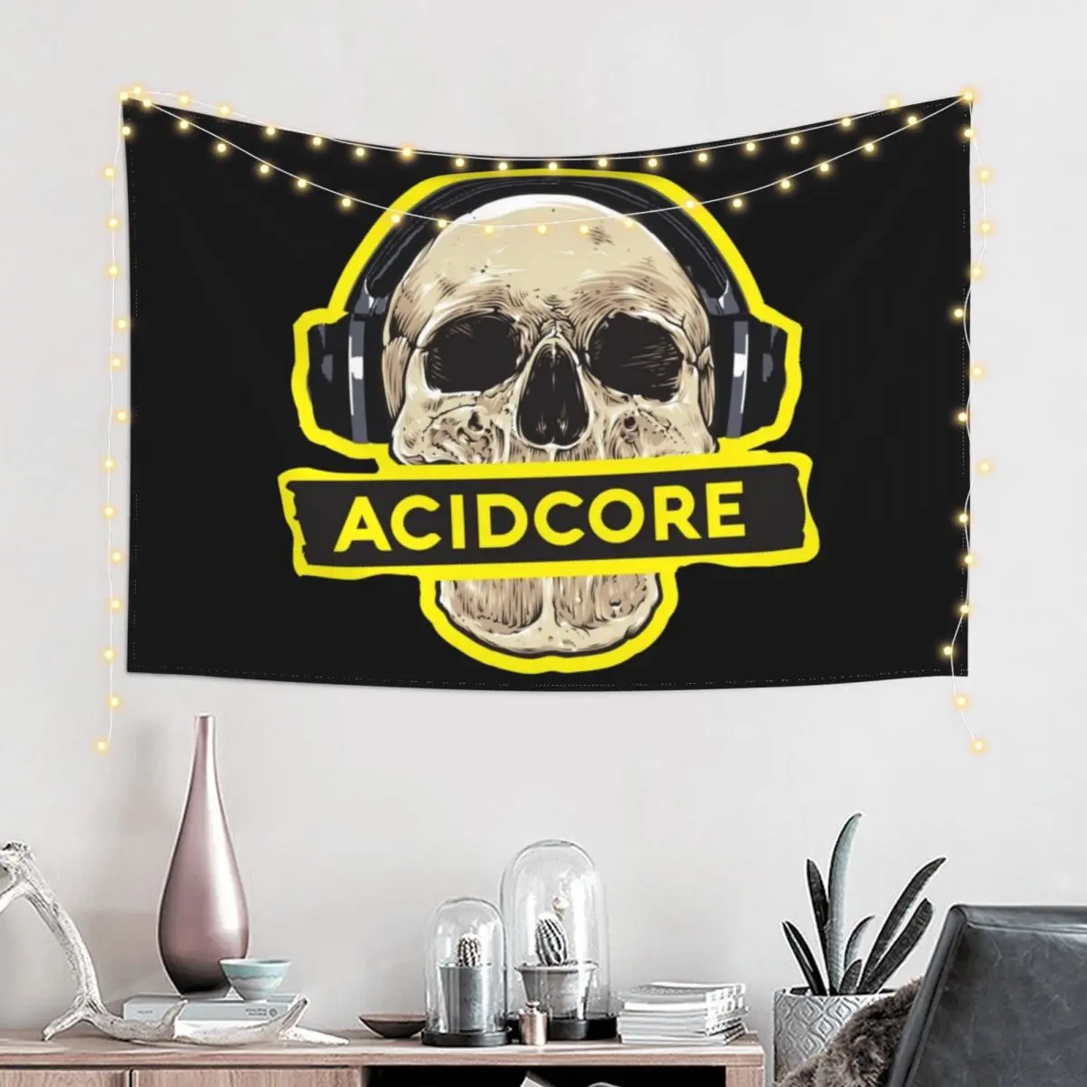 Acidcore Skull Headphones Frenchcore Tekno Tapestry Room Decorations Decoration For Home Tapestry