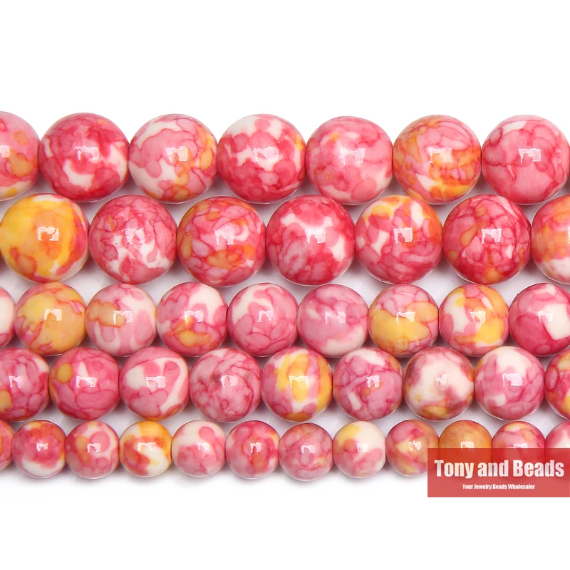 Natural Pink Colorful Stone Round Loose Beads 15