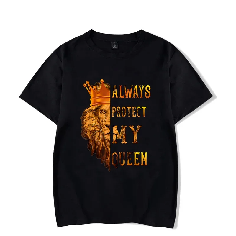 Lion King en Queen Koppels T-shirt Letters Print Top Fashion Korte Mouw Paar Kleding Koreaanse Oversized T-shirt Vrouwen Mannen Tees