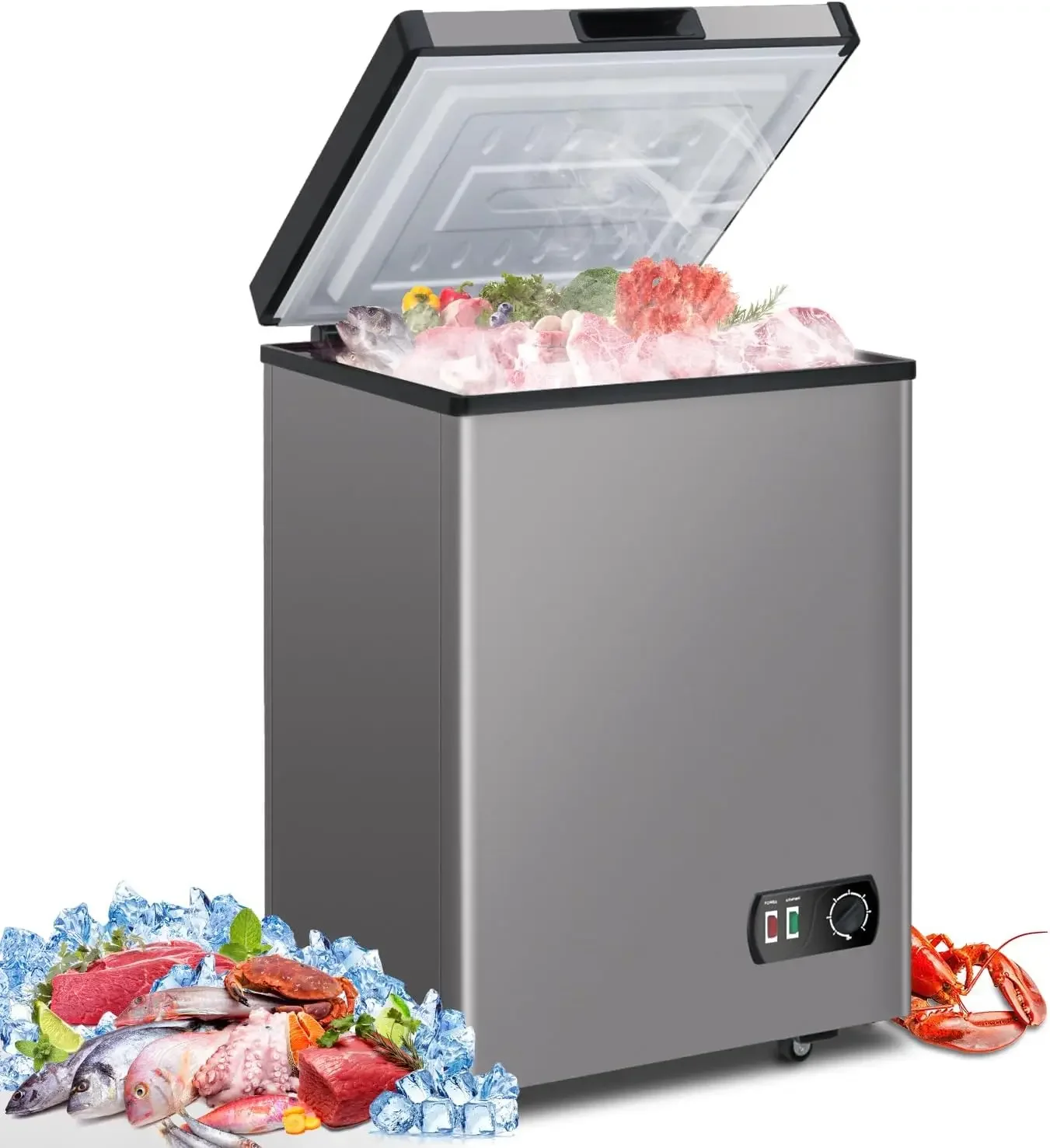 

Chest Freezer 3.5 Cubic Feet with Removable Storage Basket, Deep Freezer 7 Adjustable Temperature, Energy Saving