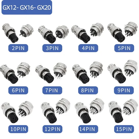 5/10/20Set GX12 GX16 GX20 2 3 4 5 6 7 8 9 10 12 14 15 Pin Male&Female Aviator Aviation Plug Socket Connector  Panel Mount