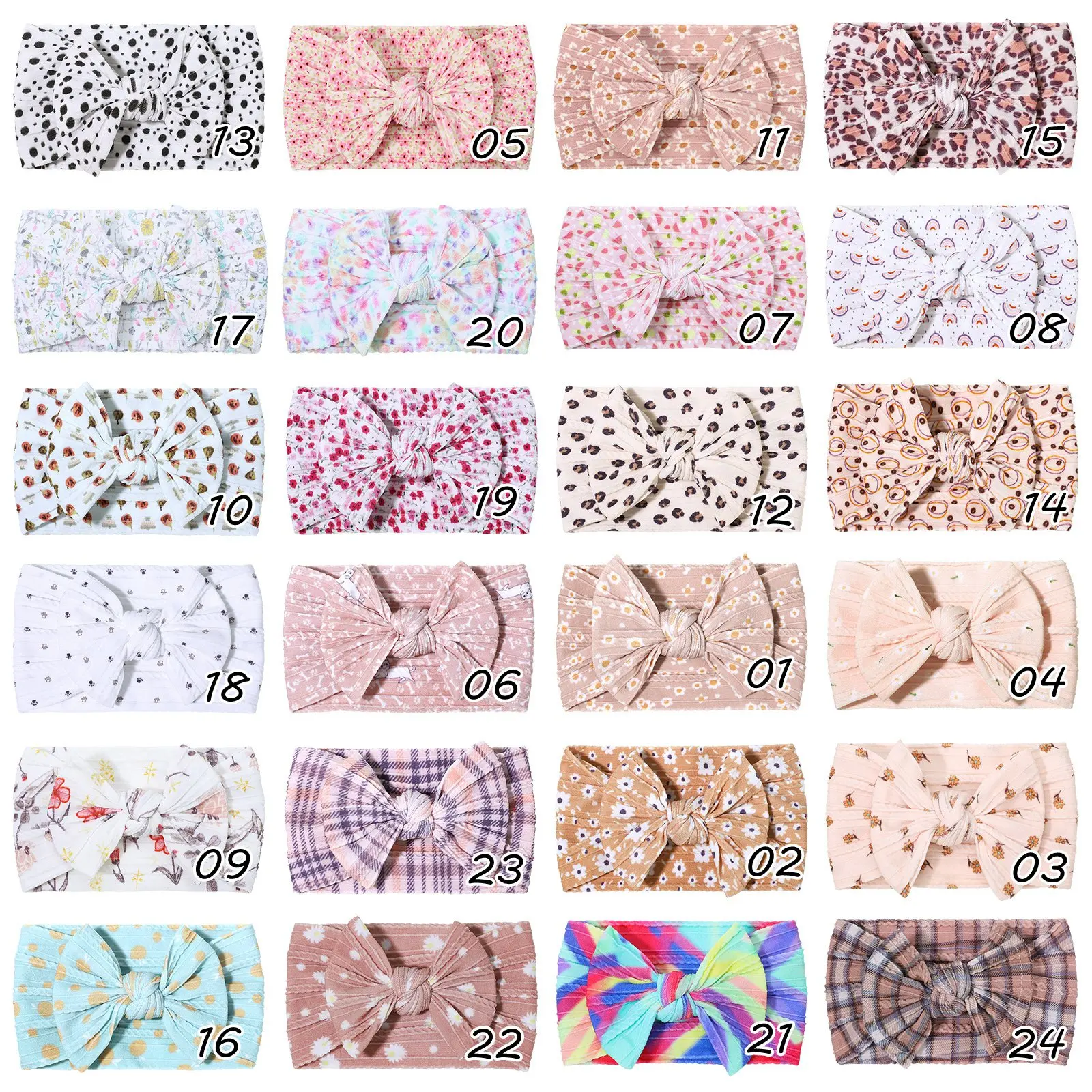 Boutique Floral Prints Nylon Baby Turban Leopard Printed Cable Knit Nylon Headband Kid Girls Head wraps Plaid Headbands Children