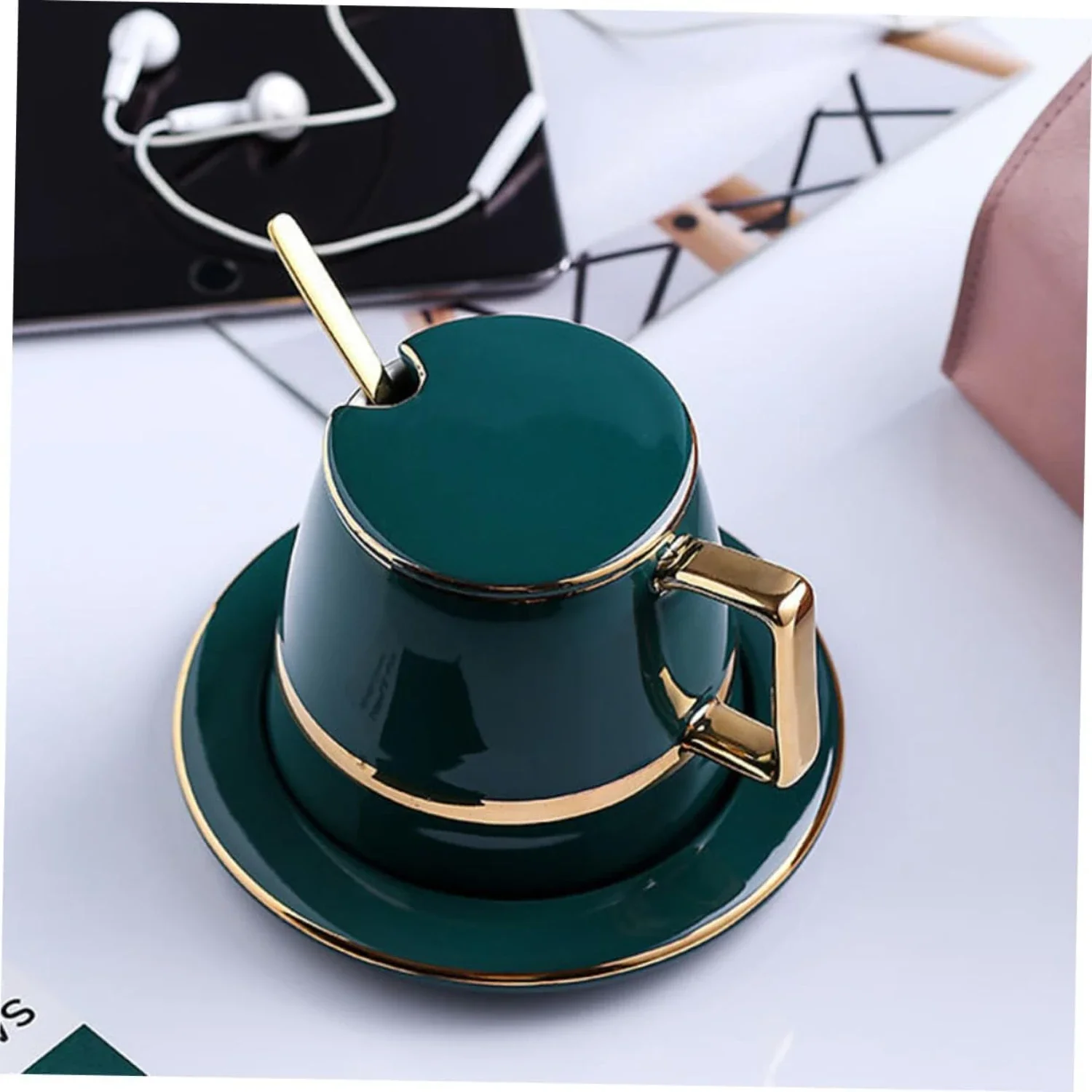 Juego de tazas de café Royal Catering lujoso y con estilo para mujer: tazas de café expreso elegantes y espectaculares en exquisito porcelana dorada