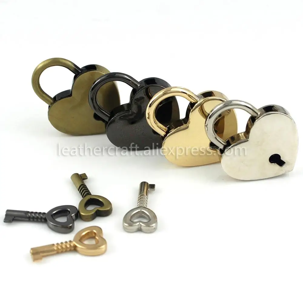 1 Pcs Heart Shape Vintage Metal Mini Padlock Bag Suitcase Luggage Box Key Lock With Key