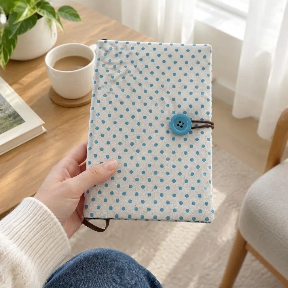 New Lightweight Book Cover Button Closure Polka Dot Notebook Jacket Cloth Fabric Journal Protective Sleeve Back to School