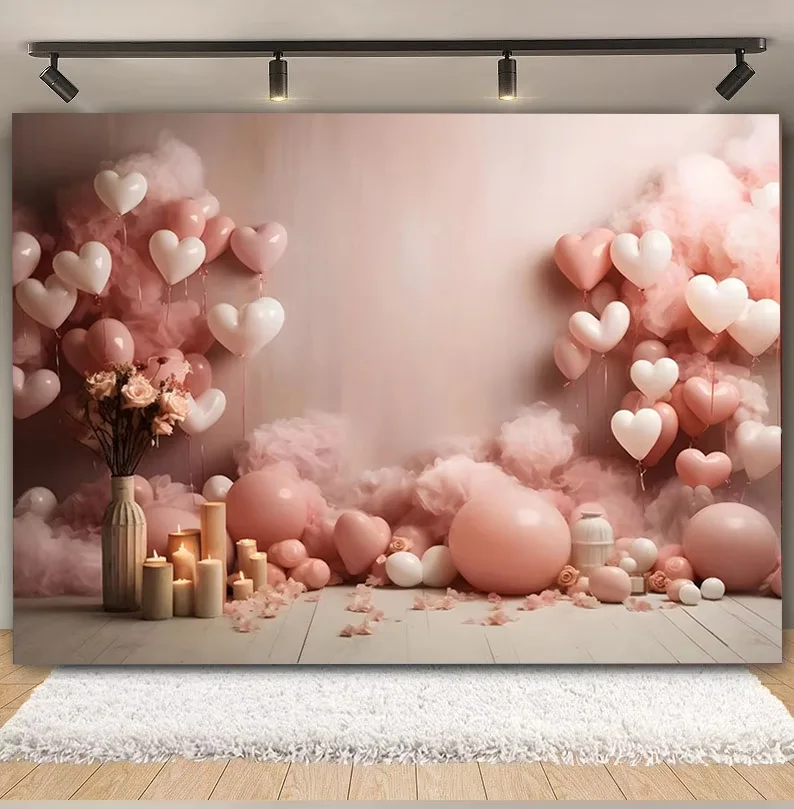 2025 Photography Background Valentine's Day Love Heart Flowers Kids Birthday Cake Smash Portrait Decor Backdrop Photo Studio