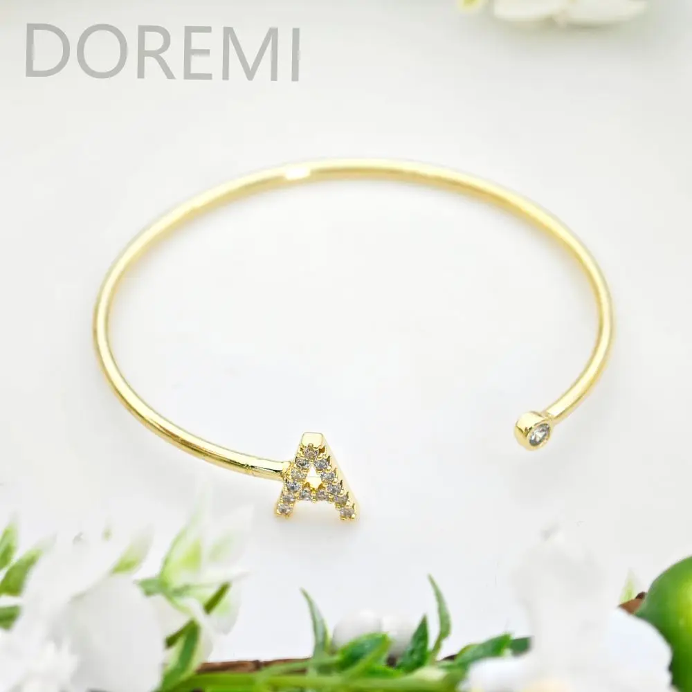 

DOREMI Customized Jewelry 9mm Initial Letter Cz Crystal Stone Bangle Women Jewelry Gift