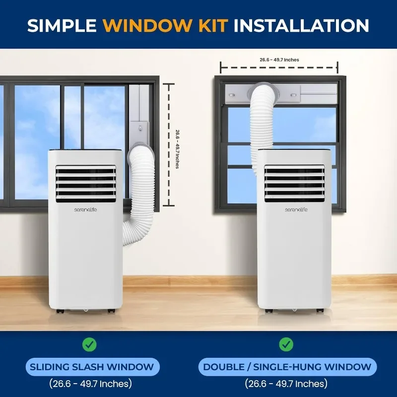 Unit pendingin A/C rumah kompak kapasitas AC portabel dengan Dehumidifier bawaan & mode kipas, termasuk Kit pemasangan jendela