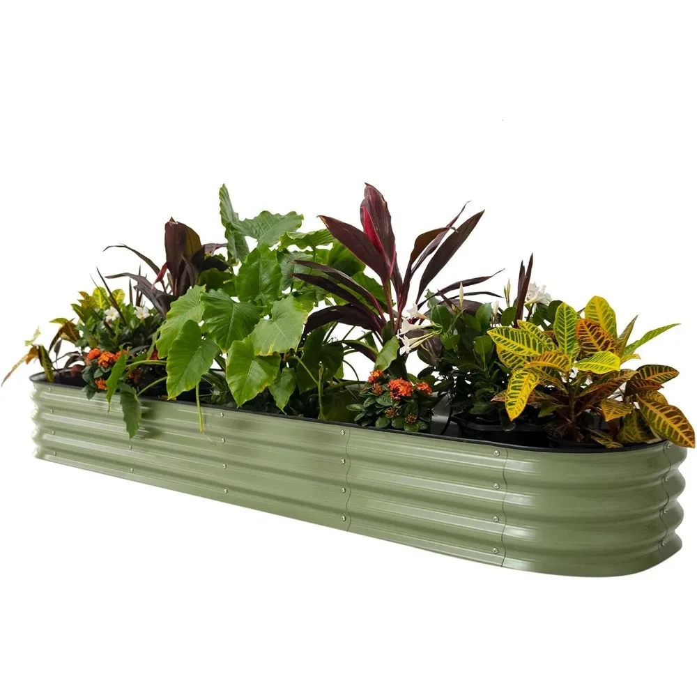 11 inch H 9 in 1 8 ft X 2 ft Metal Raised Planter Bed for Vegetables, Flowers and Ground Planter Boxes - Olive Green