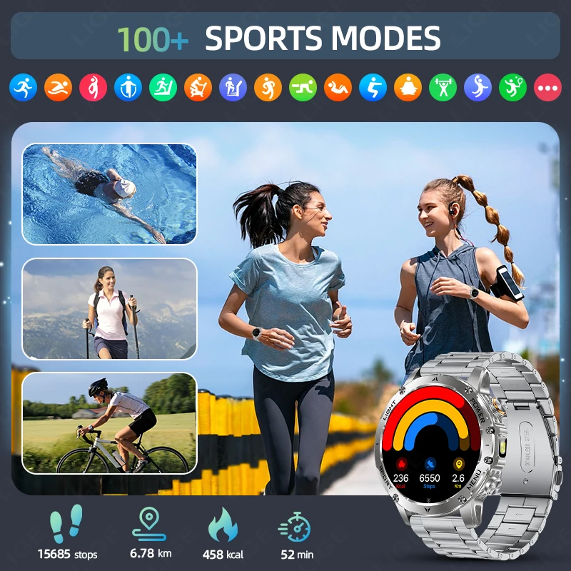 LIGE New Military 1000mAh Battery Smart Watch Men IP68 Waterproof LED Flashlight Heart Rate Monitoring Sports Tracker Smartwatch