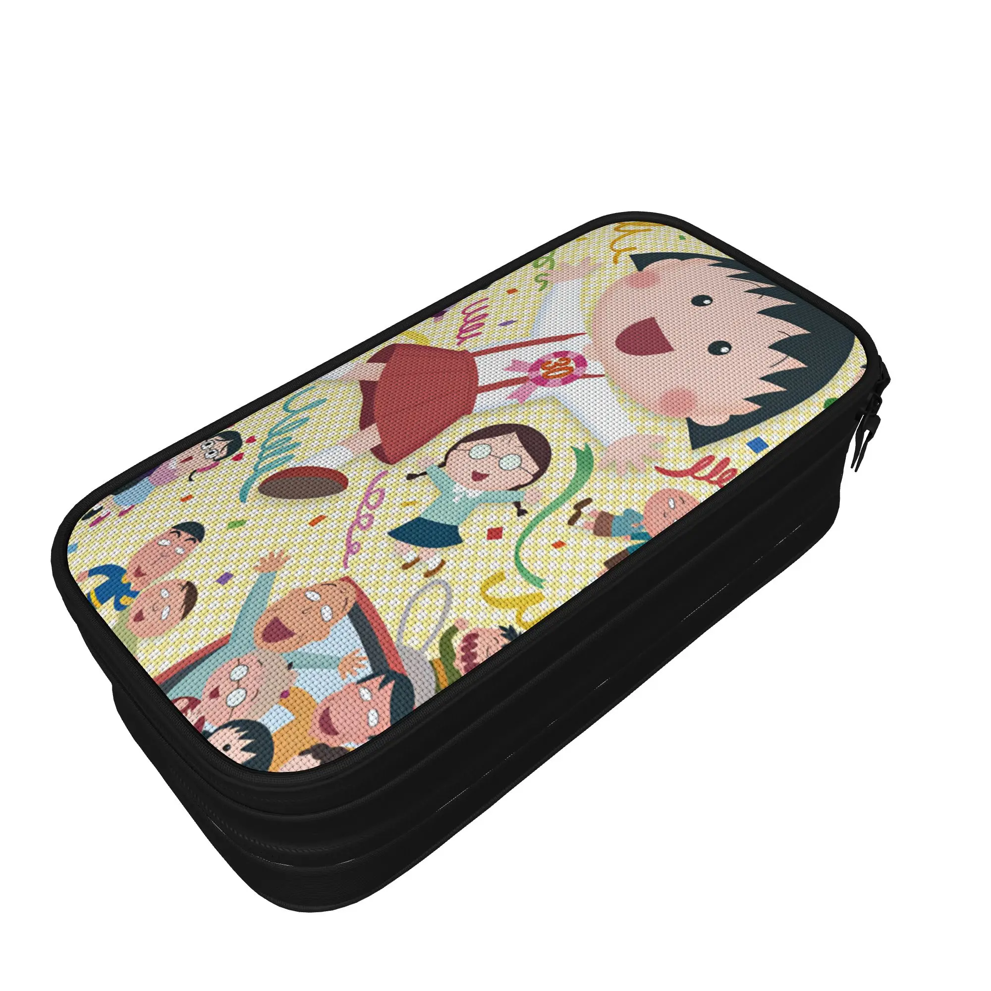 Chibi Maruko Chan Pencil Case  Large Capacity Pen Box Child Double Layer Kawaii School Pencil Cases Graphic Stationery