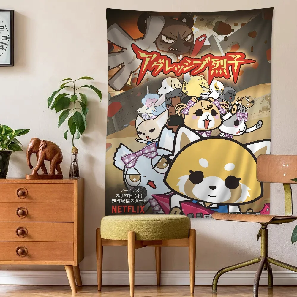 Aggretsuko Anime-Rock Printed Large Wall Tapestry Indian Buddha Wall Decoration Witchcraft Bohemian Hippie Decor Blanket