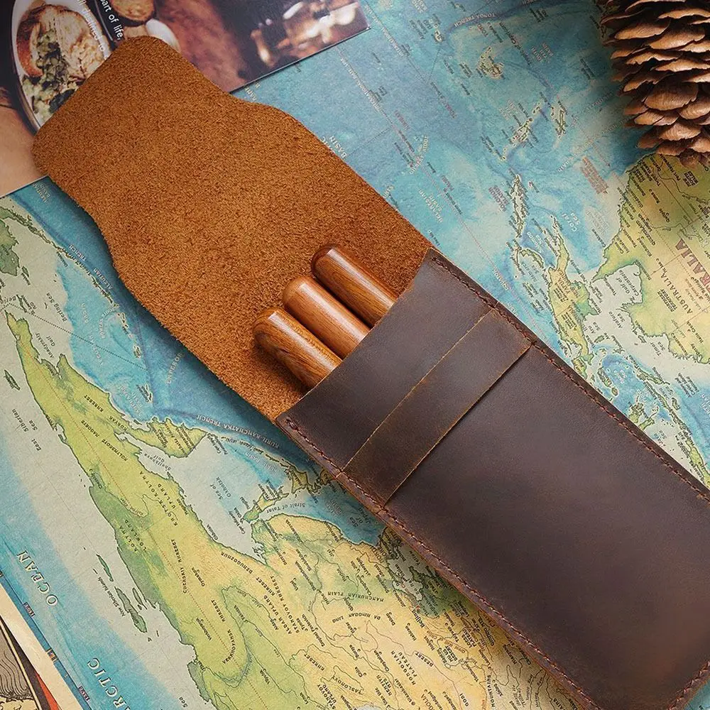 Genuine Leather Retro Leather Pen Holder Handmade 5Colors Brown Fountain Pen Pouch Retro Ballpoint Pen Protective