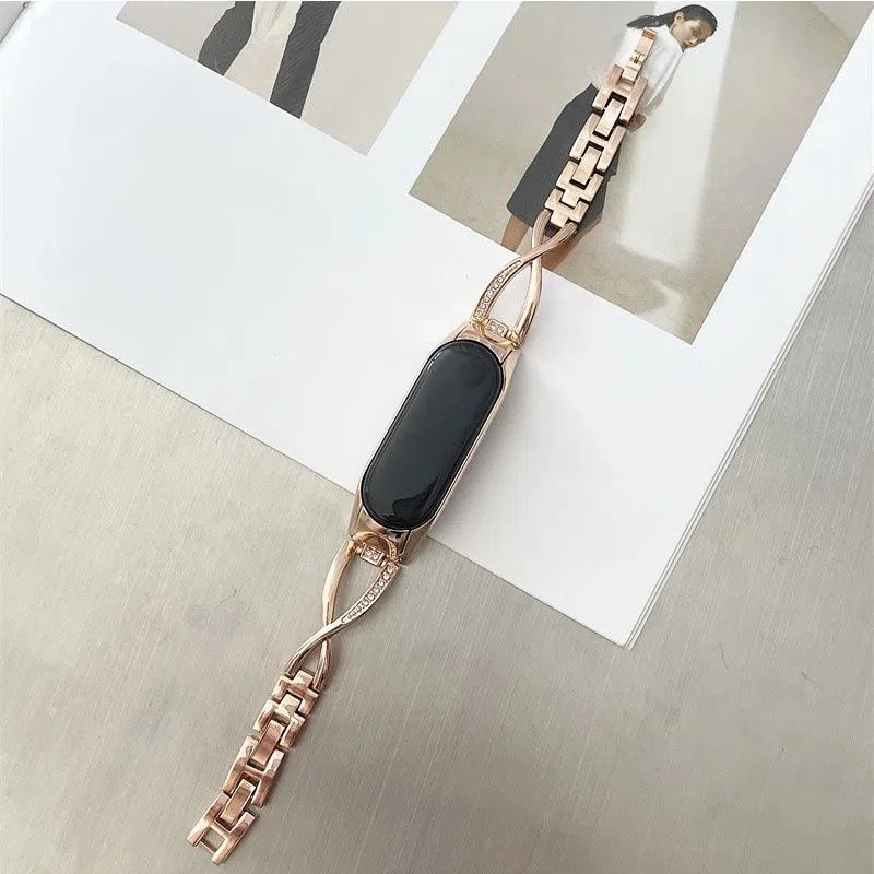 สำหรับ Xiaomi Band 7 6สายสแตนเลสสายรัดข้อมือสำหรับ Xiaomi Mi Band 6 5 4 3นาฬิกาสายโซ่สร้อยข้อมือ
