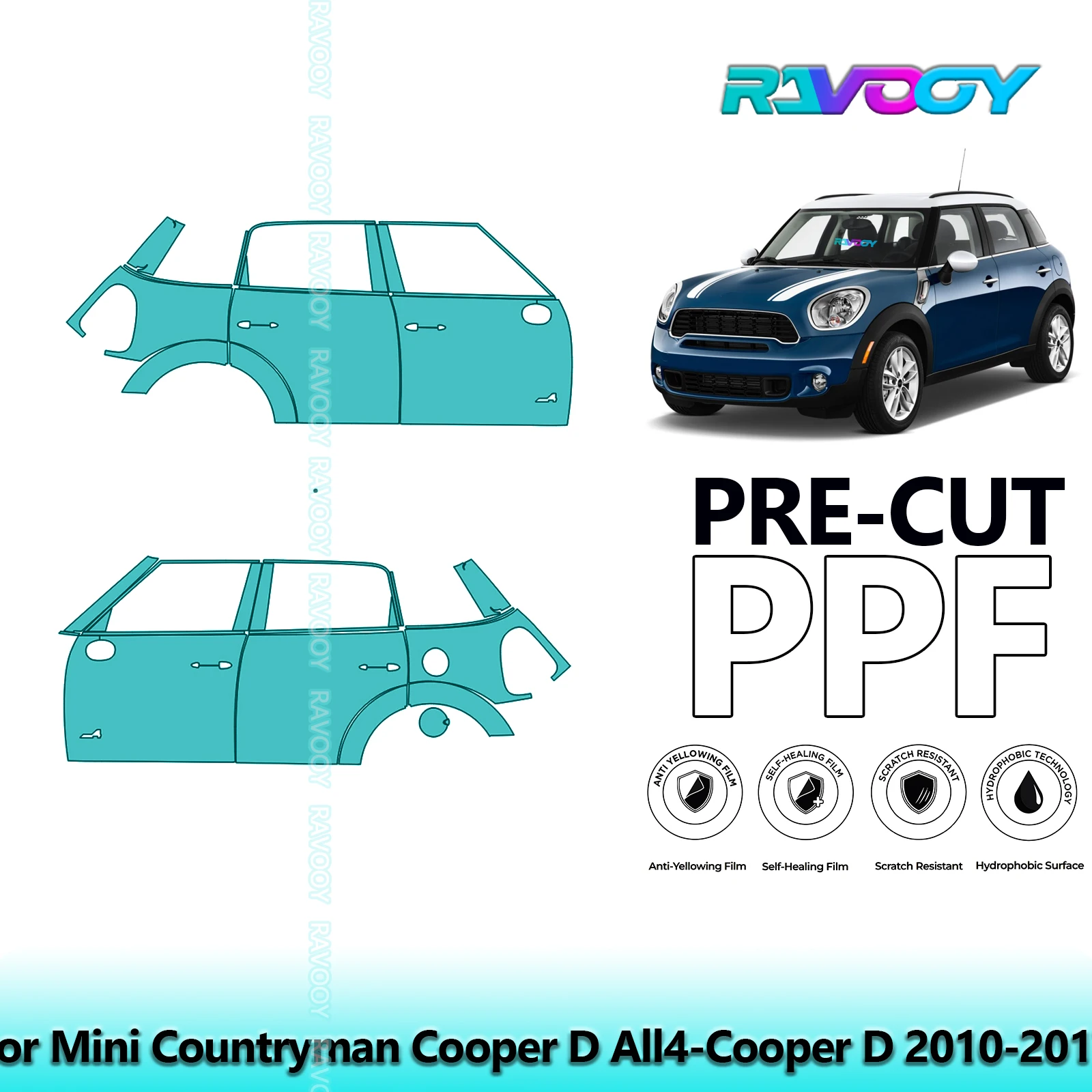 

For Mini Countryman Cooper D All4-Cooper D 2010-2017 8.5mil Pre-Cut PPF Door & A/B Pillar Kit TPU Paint Protection Film Set