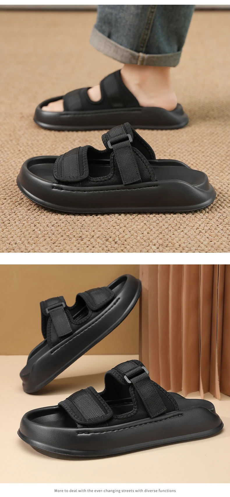 Men's Thick-Sole Casual Slides Slippers Summer Soft-Sole Outdoor Beach Shoes Quick-Drying Breathable Lightweight Sports Slippers