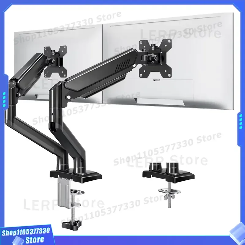 Dual Monitor Stand for 13 to 27 Inch Screens Heavy Duty Desk Mount Holder Supports 2 Monitors up to 12kg Adjustable VESA