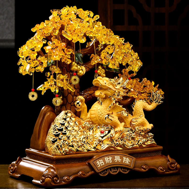 Imagem -03 - Resina Money Tree com Golden Dragon Ornamento Feng Shui Acessórios Presente para Housewarming e Abertura Riqueza Auspiciosa