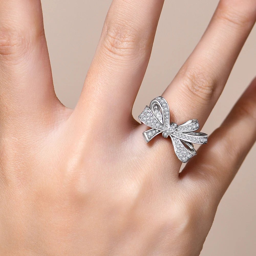 CHARMING Fine Sparkling Bow-Knot Moissanite Ring D Color Lab Diamond 925 Sterling SIlver for Women Party Jewelry With Certificed
